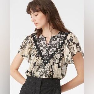 Rebecca Taylor Floral Silk Flutter Top Black Gold Size 4